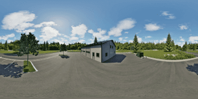 360-visning av ferdig hallbygg